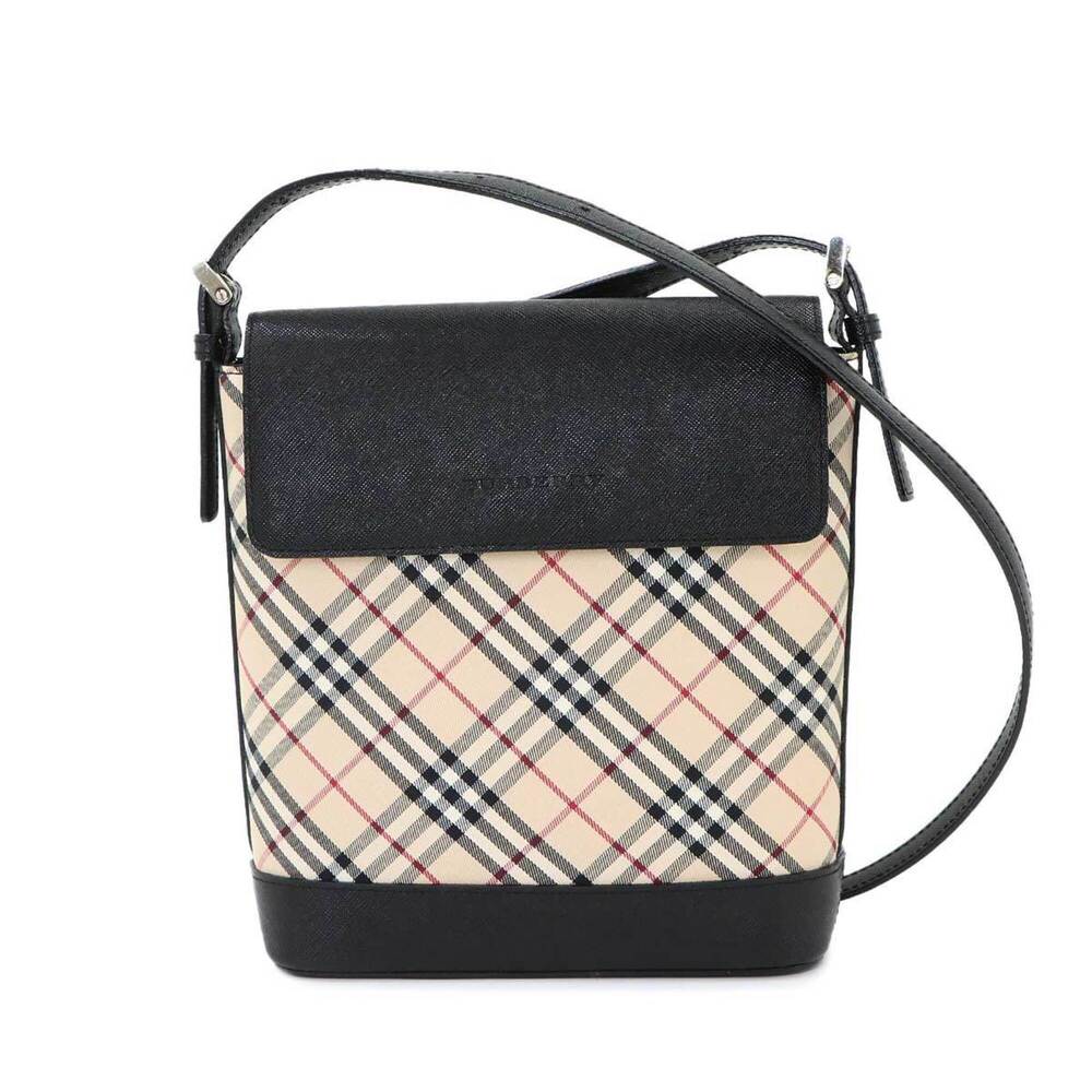 Burberry Nova Check Shoulder Handbag, Canvas and Leather, Beige Black.